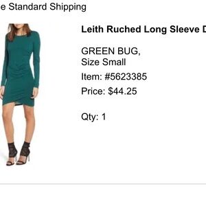 Leith Ruched Long Sleeve Size Small Green Dress